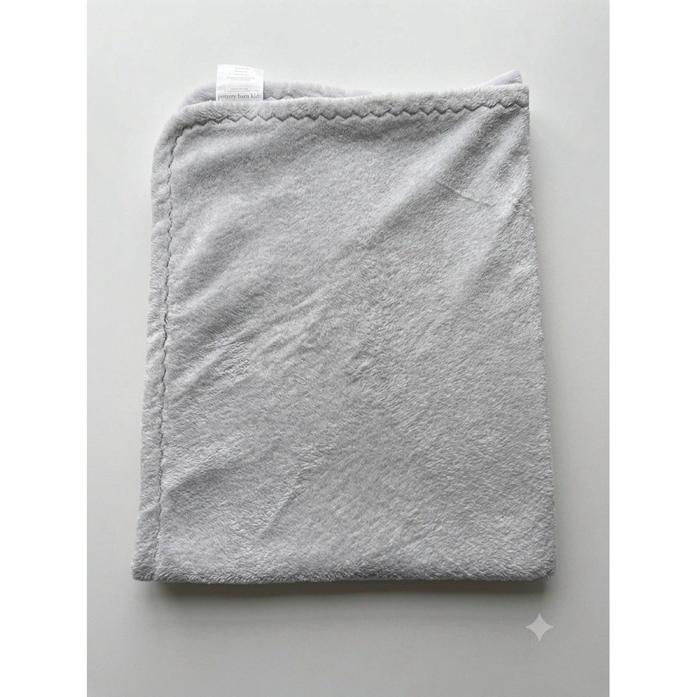 Pottery Barn Kids Gray White Reversible Soft Plush 30x40" Crib Baby Blanket VGUC